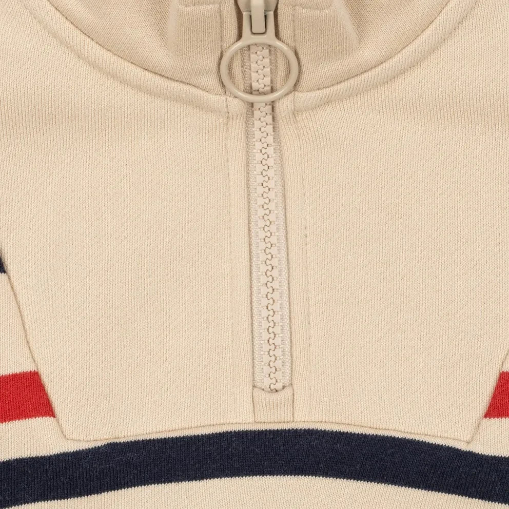 Konges Sløjd - Loupy Çizgili Organik Pamuk Fermuarlı Sweatshirt | Ecru