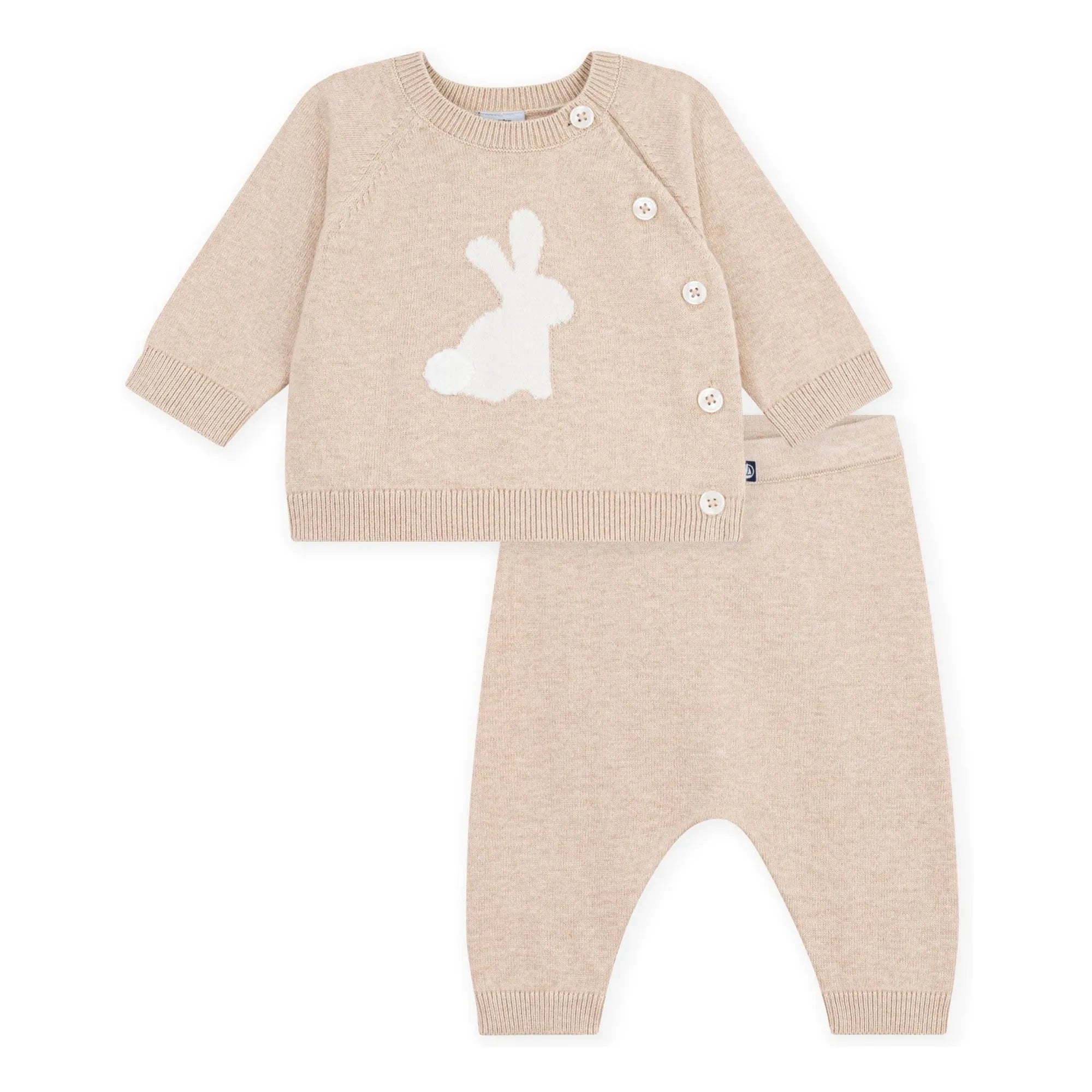 Petit Bateau - Organik pamuklu örgü kazak ve pantolon seti | Bej