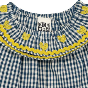 Bonton - Solane Kareli Nakışlı Yaka Bluz | Mavi