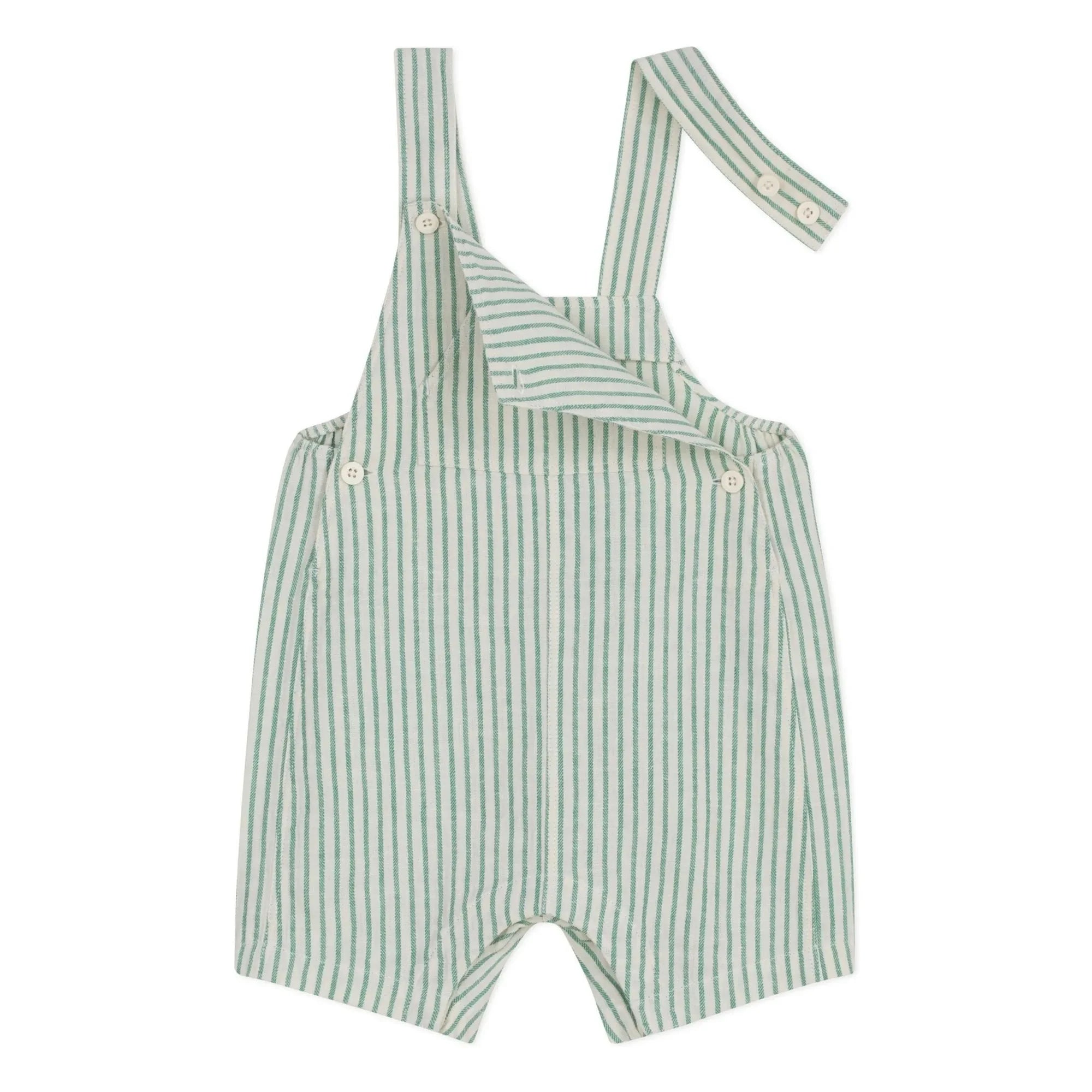 Petit Bateau - Çizgili Keten Kısa Salopet | Yeşil