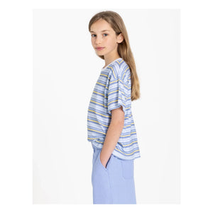 Smallable Kid - Liv çizgili ორგანik pamuklu Tişört | Açık mavi