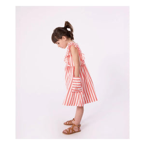Petit Bateau - Çizgili Organik Pamuklu Fırfırlı Elbise | Mercan