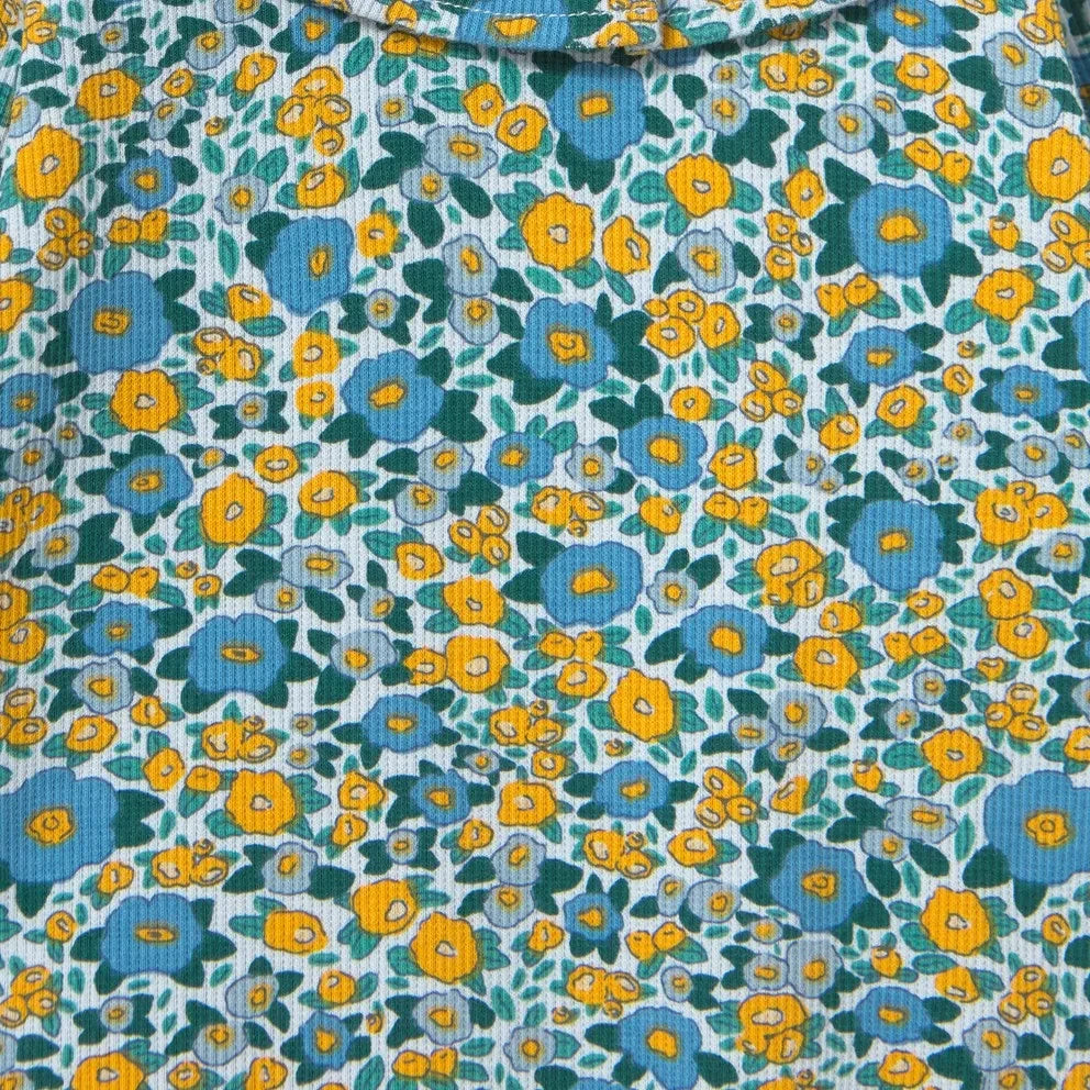 Tinycottons - Organik Pamuklu Fitilli Çiçek Desenli Body | Mavi