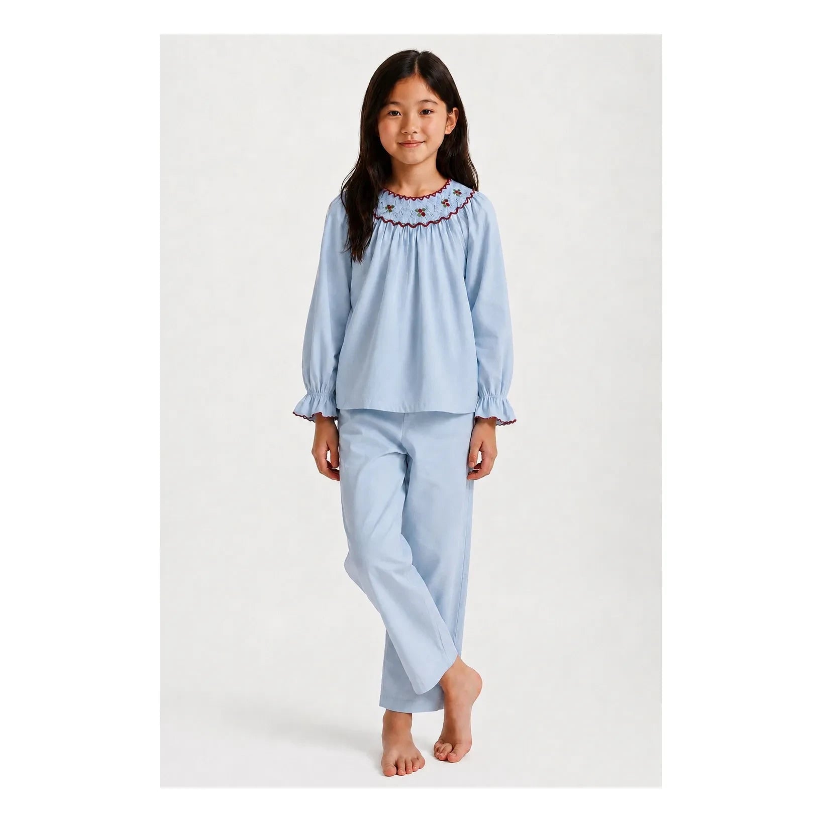 Folkloore - Çiçek Nakışlı Pijama - Çocuk Koleksiyonu | Mavi