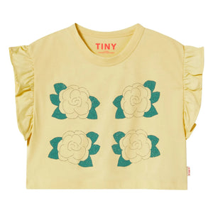 Tinycottons - Organik pamuklu pembe fırfırlı kısa T-shirt | Soluk sarı