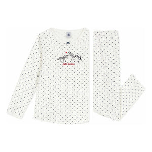 Petit Bateau - Zebra Puantiyeli Organik Pamuk Pijama | Beyaz