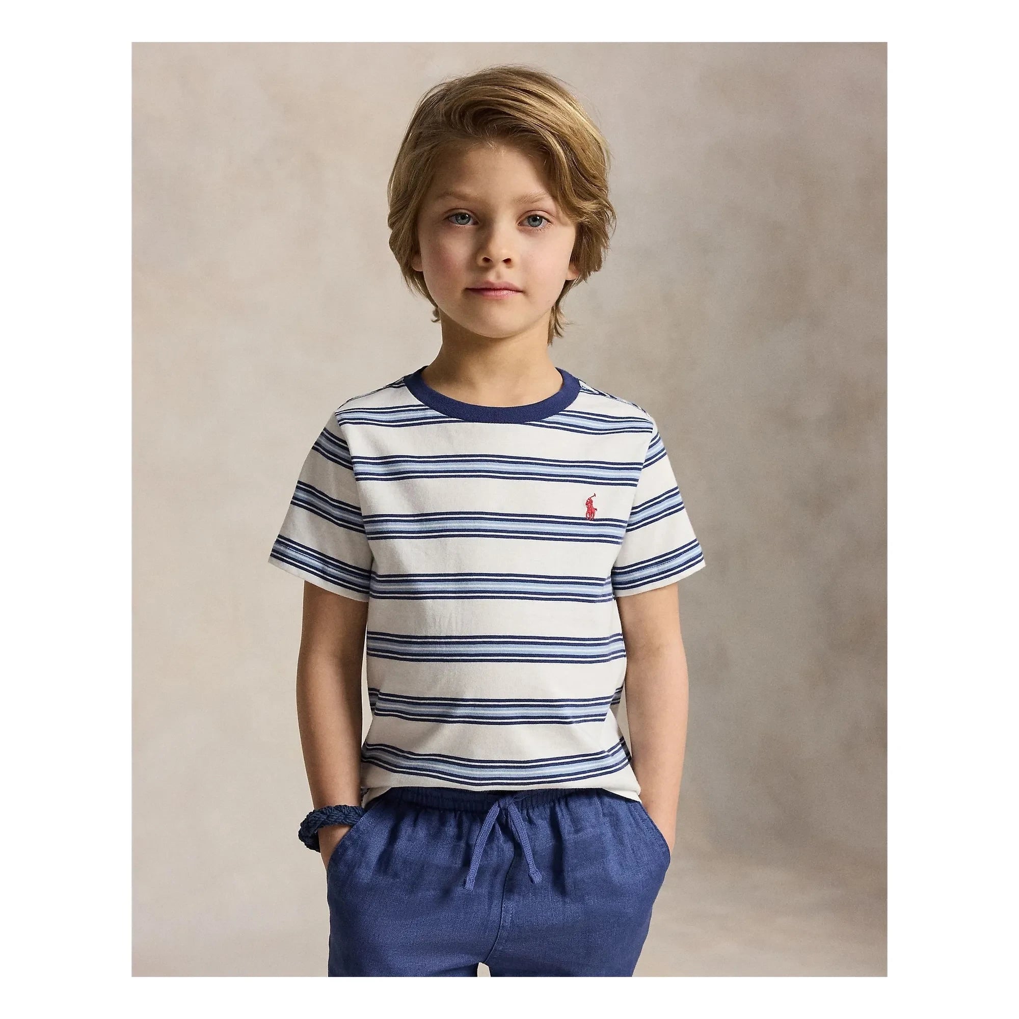 Ralph Lauren - Çizgili Logo Tişört | Mavi