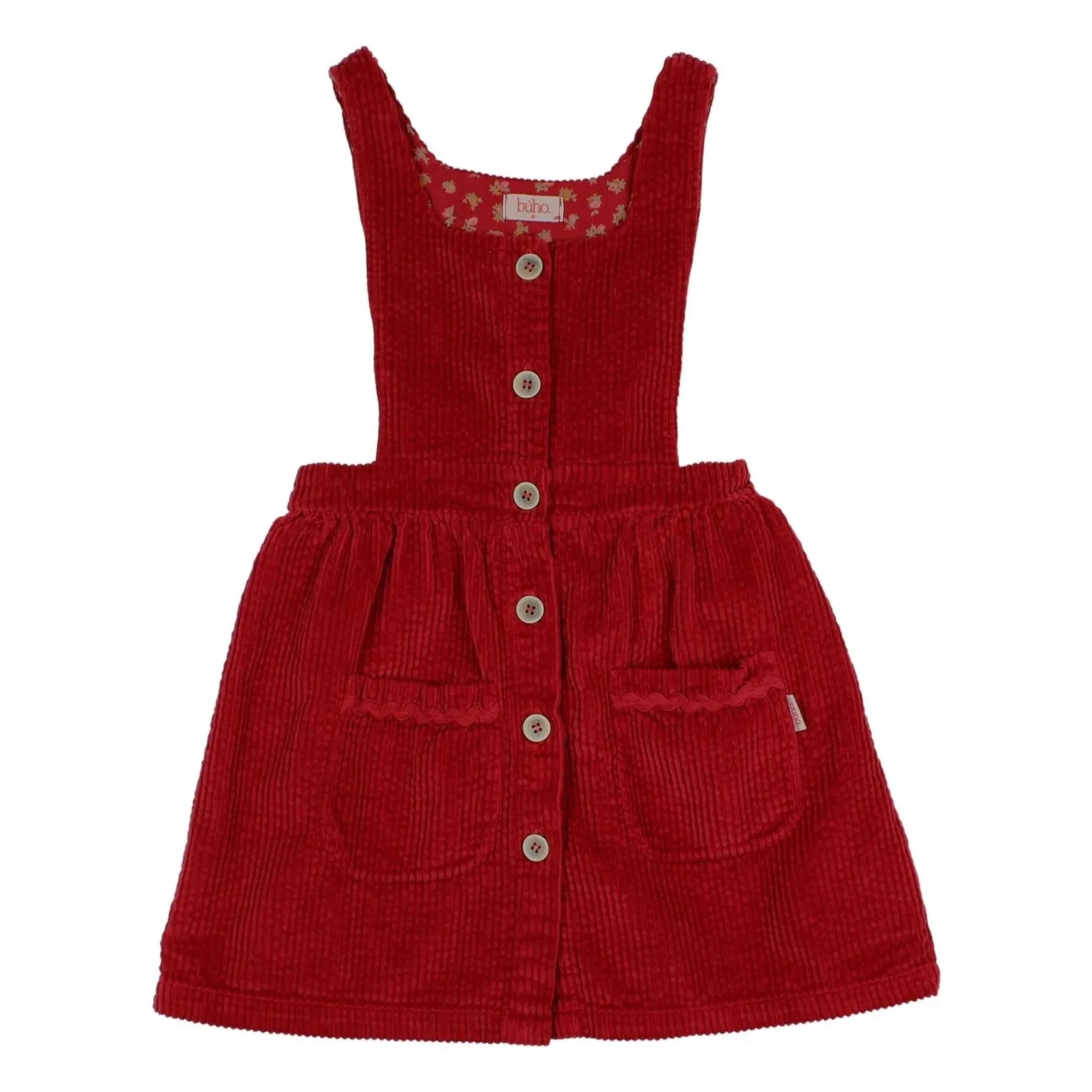 Búho - Kadife Düğmeli Elbise | Kiraz kırmızısı