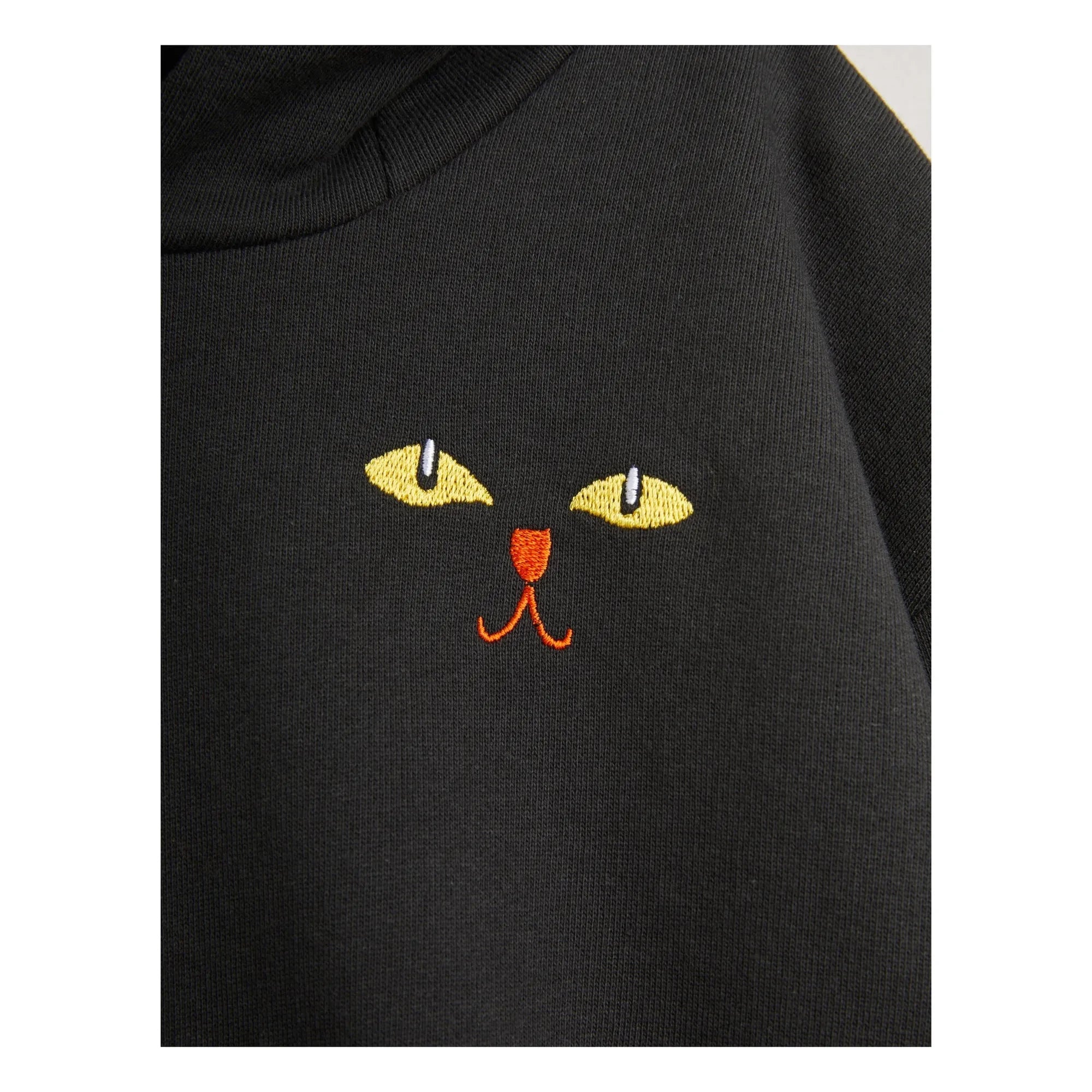 Mini Rodini - Siyah Organik Pamuklu Kedi Kapüşonlu Sweatshirt