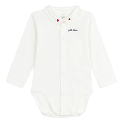 Petit Bateau - Organik Pamuk İşlemeli Yaka Body | Beyaz