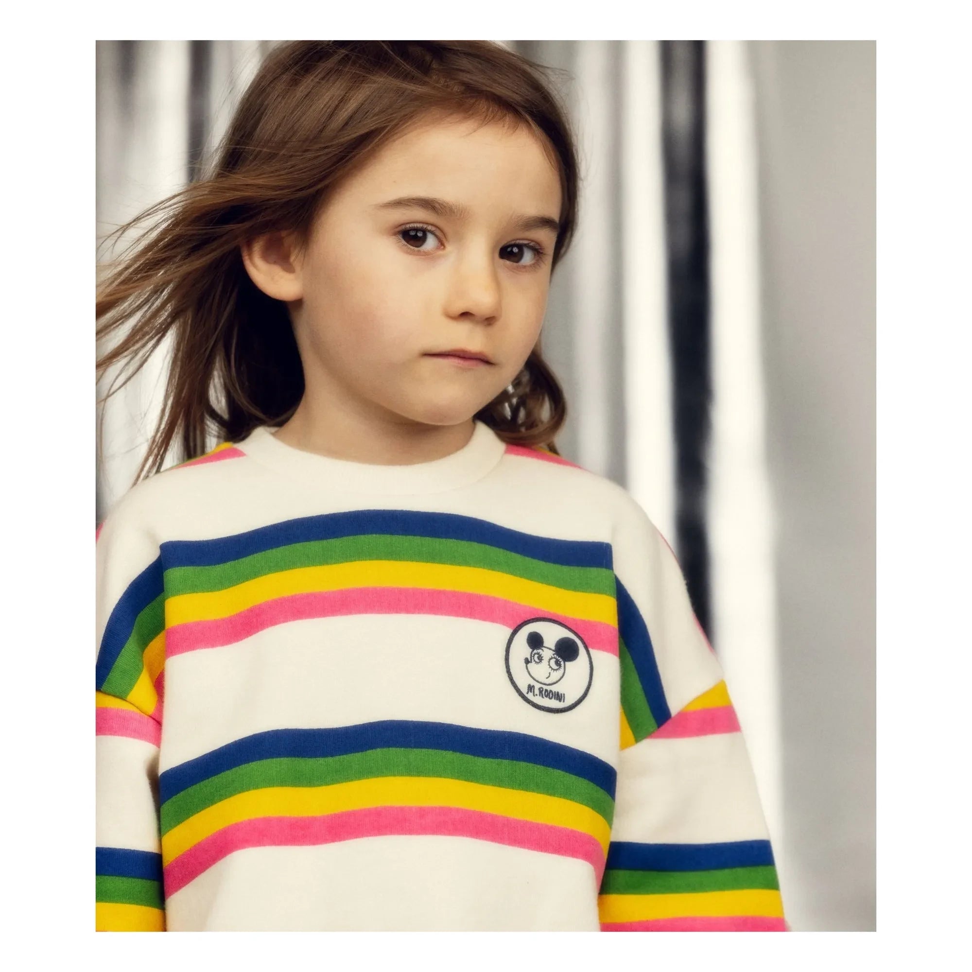 Mini Rodini - Organik pamuklu çizgili sweatshirt | Ecru