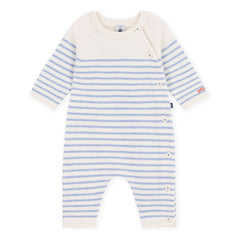 Petit Bateau - Çizgili Yün Tulum | Ecru