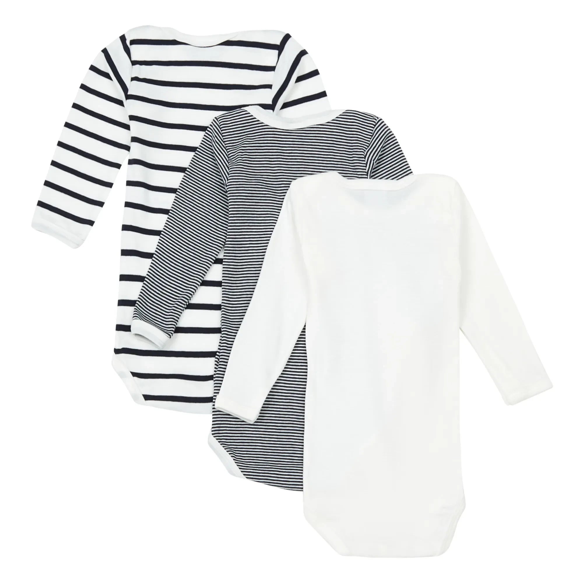 Petit Bateau - 3'lü Organik Pamuklu Çizgili Bebek Tulumları | Mavi