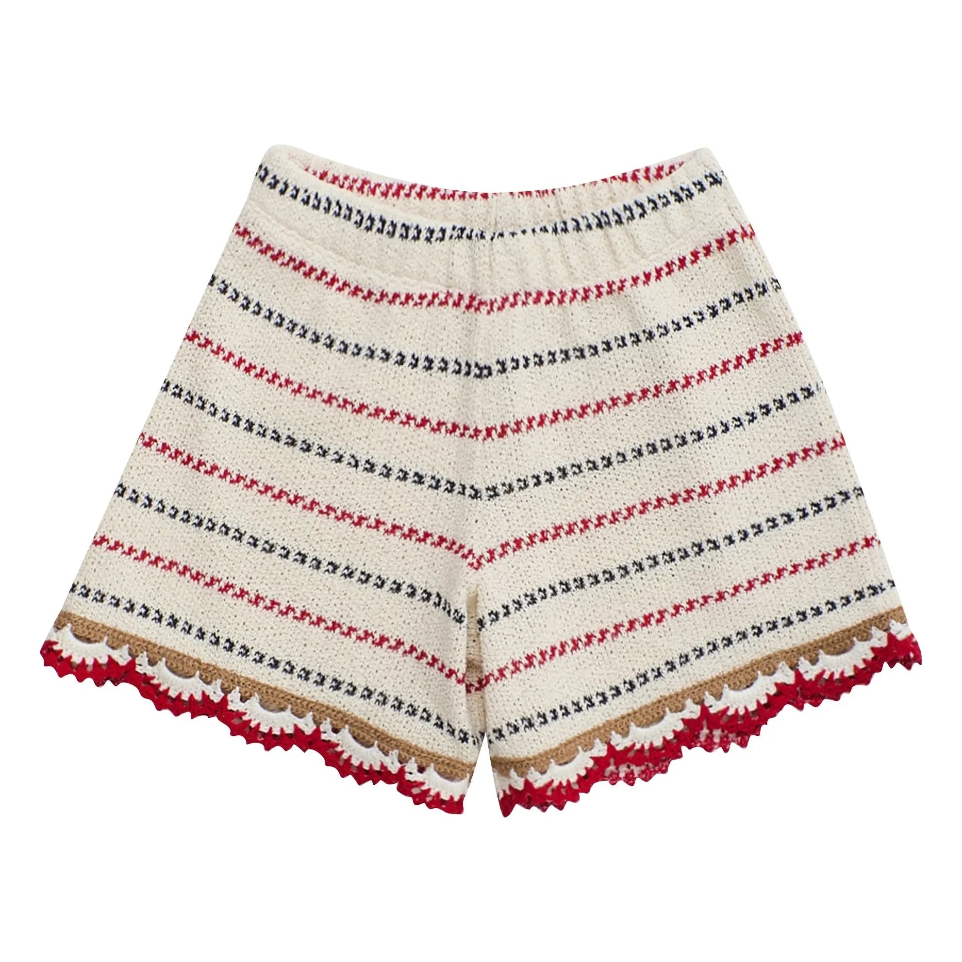 Maison Mangostan - Çizgili Tığ İşi Şort | Ecru