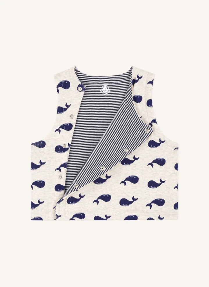Petit Bateau - Whales Organik Pamuk Kolsuz Atlet | Heather bej