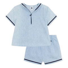 Petit Bateau - Chambray Üst ve Yaka Seti | Açık Mavi