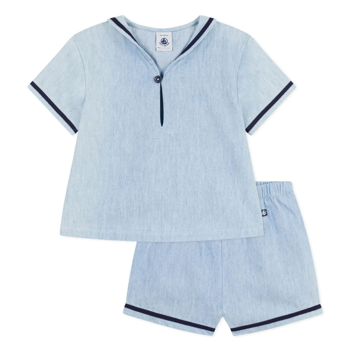 Petit Bateau - Chambray Üst ve Yaka Seti | Açık Mavi