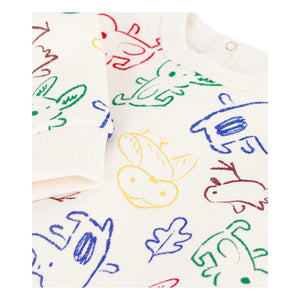 Petit Bateau - Sweat Animals Bebek Organik Pamuk | Ekru