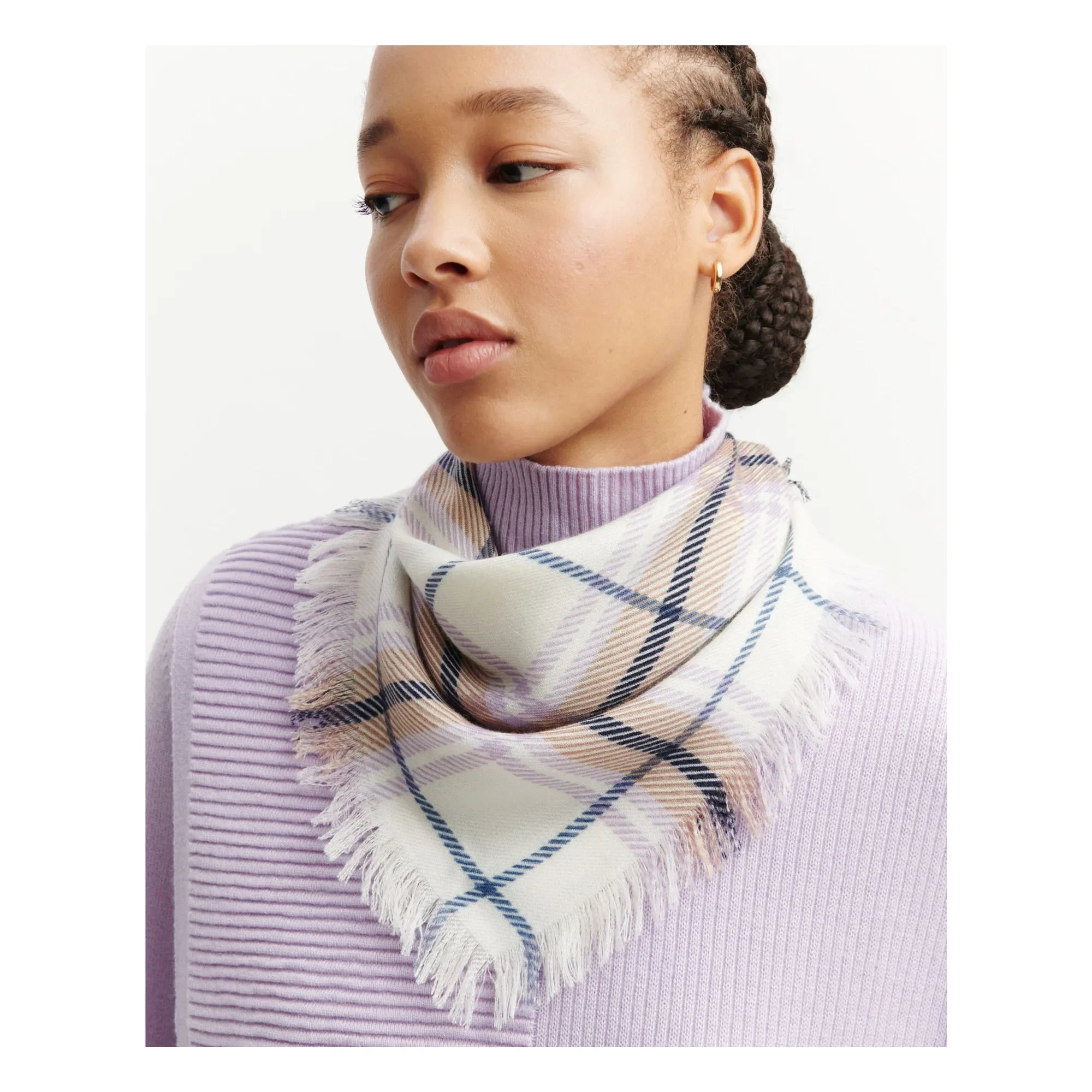 Bompard - Mini Carré Tartan Kaşmir Atkı | Mauve
