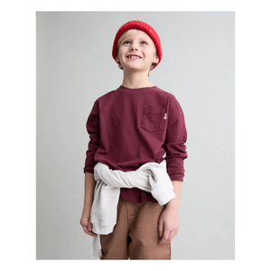 Búho - Organik pamuk cep detaylı T-shirt | Bordo