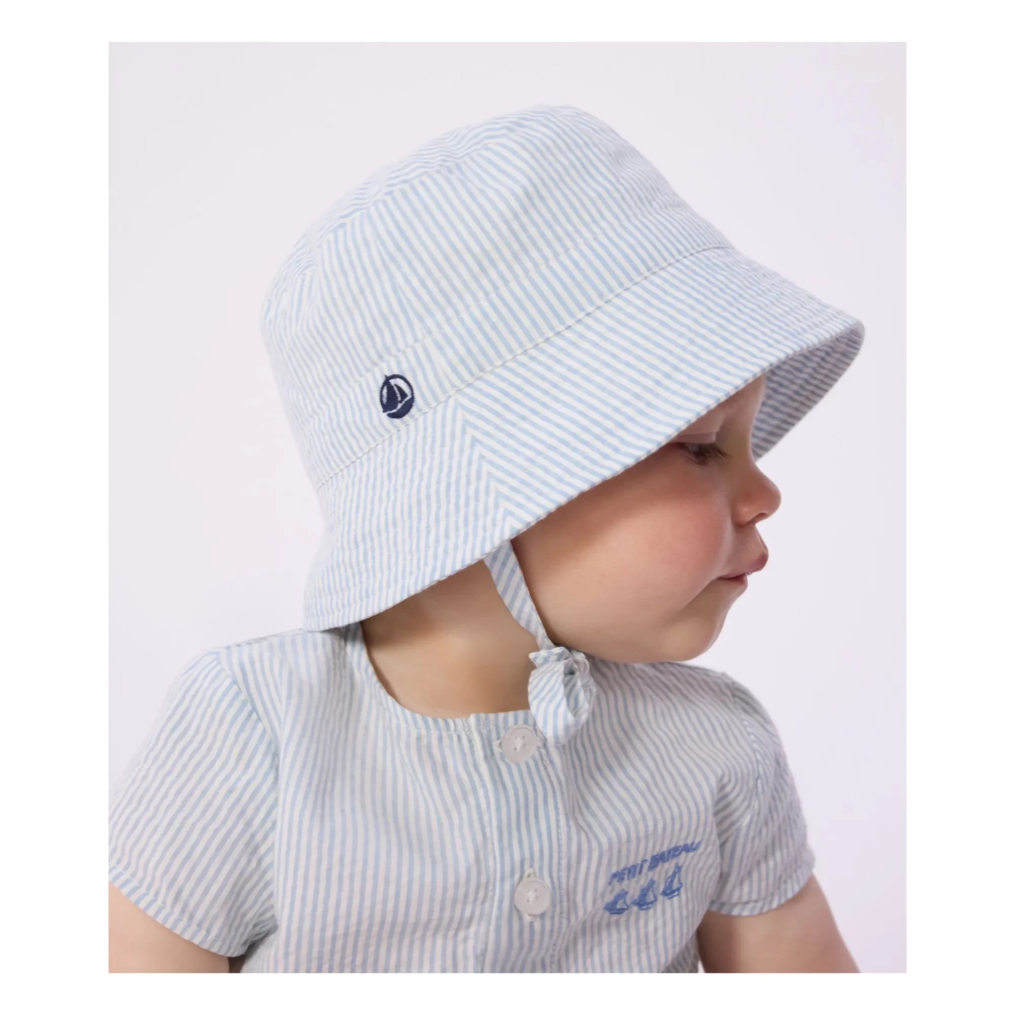 Petit Bateau - Bob Çizgili Seersucker Organik Pamuk | Açık Mavi