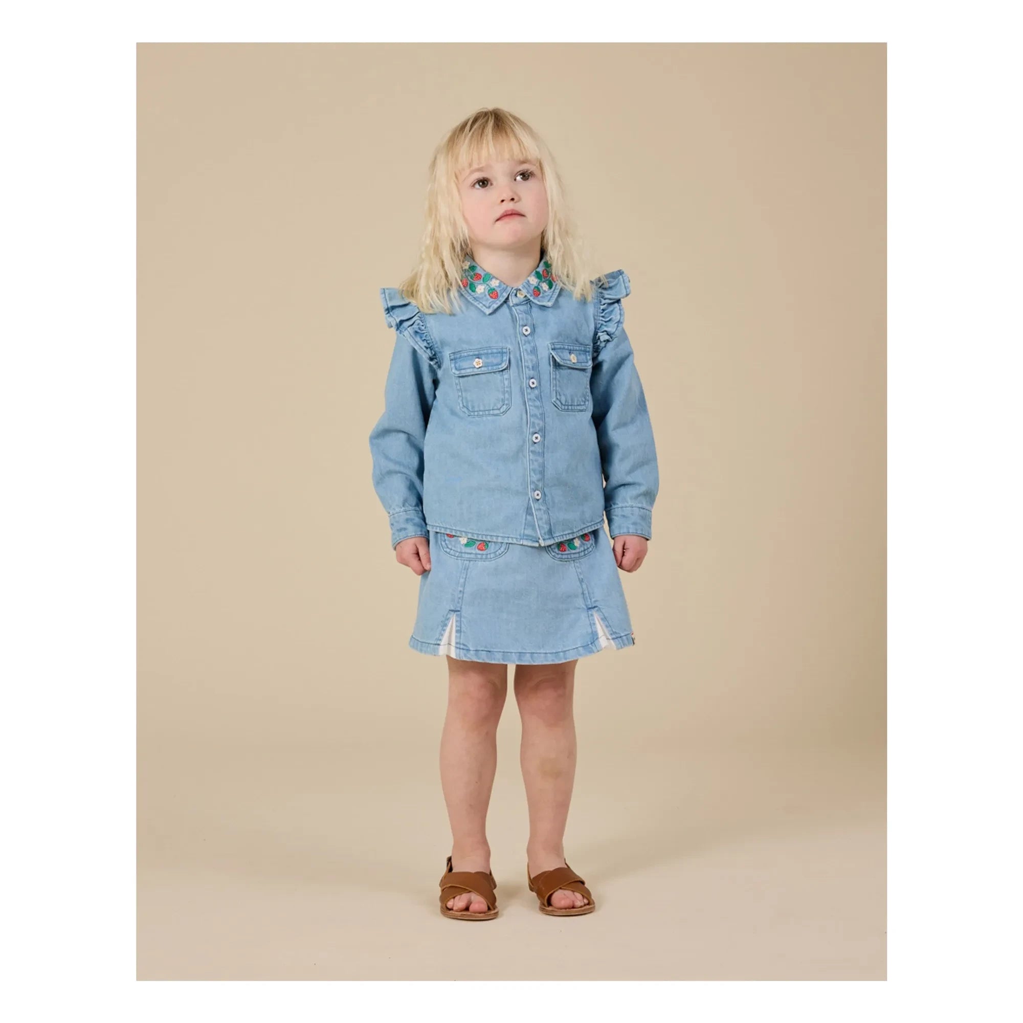 Goldie + Ace - Çilekli Chambray etek | Mavi
