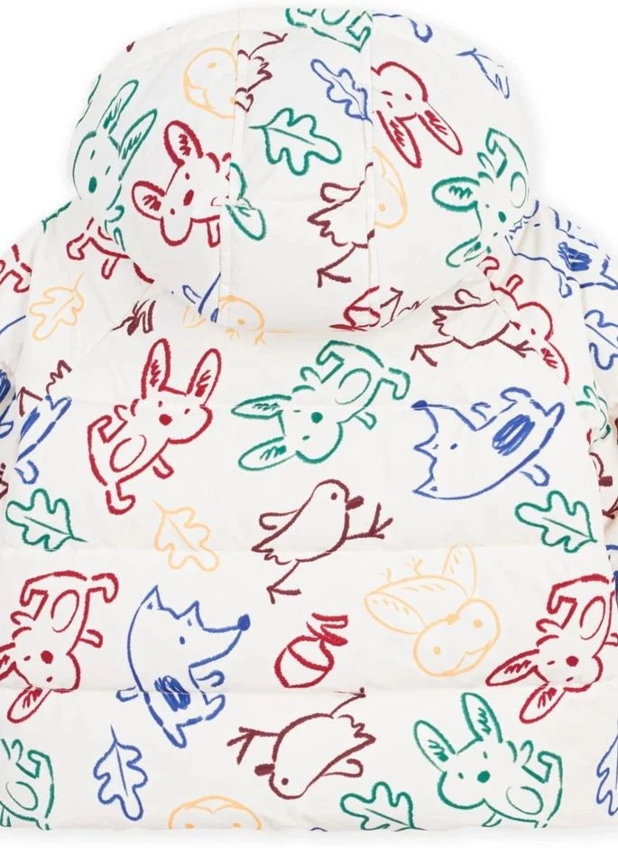 Petit Bateau - معطف داون للأطفال بلون إكرو بنقشة حيوانات