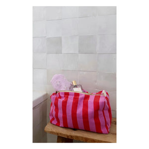 Rose in April - Vic çizgili tuvalet çantası | Pembe
