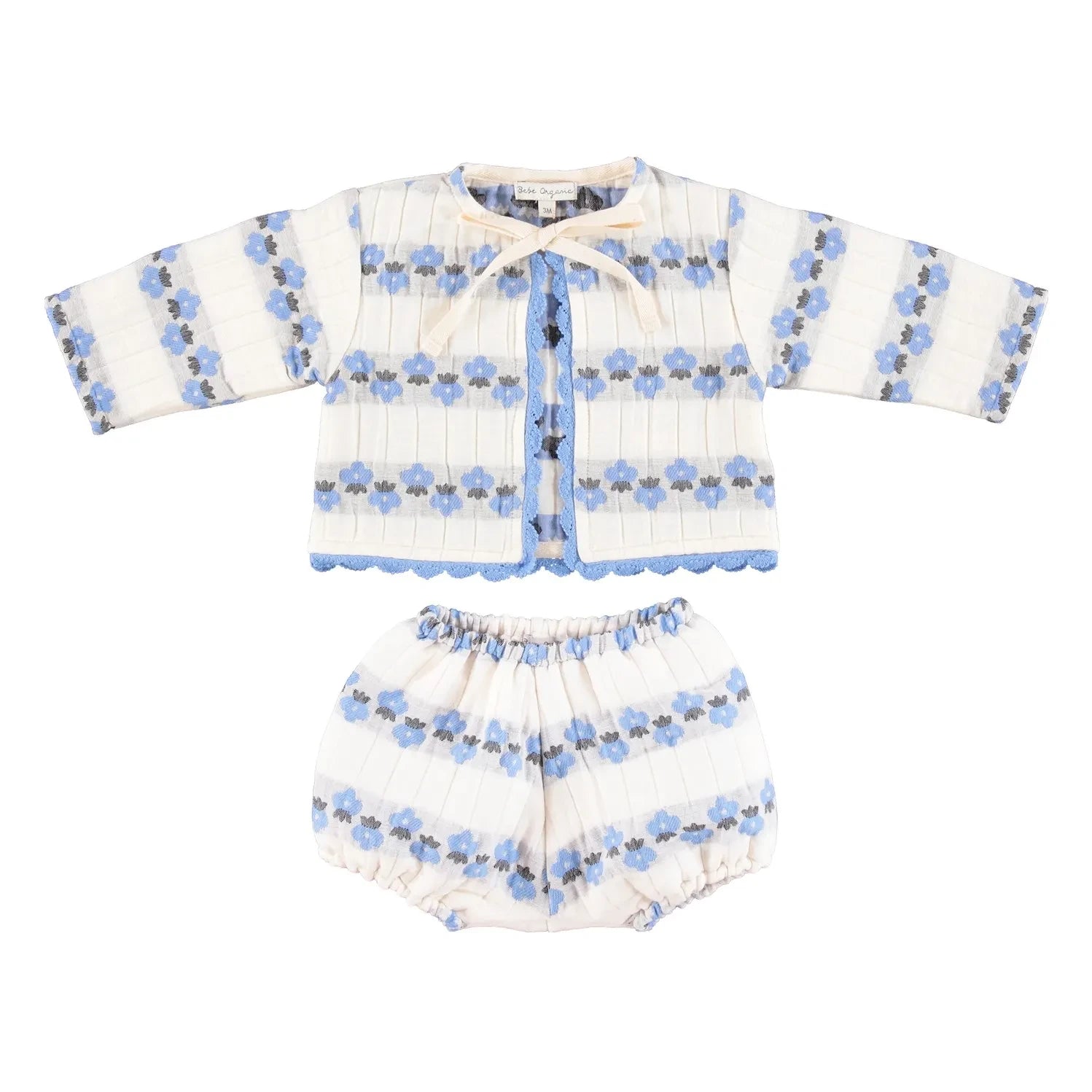 Bebe Organic - Scilla Çiçekli Hırka ve Bloomer Seti | Mavi