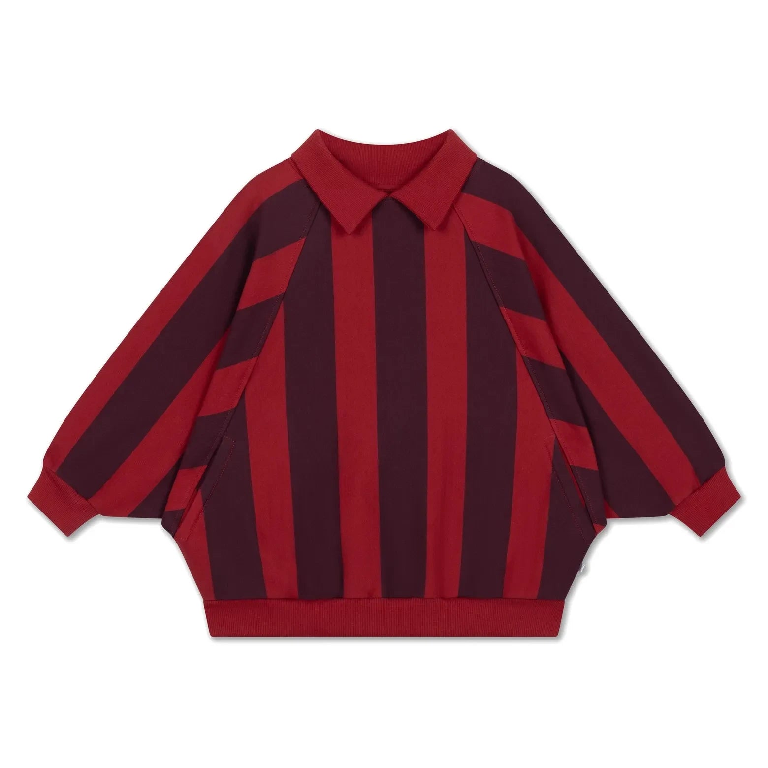 Repose AMS - Çizgili Organik Pamuklu Polo Yaka Sweatshirt | Kırmızı
