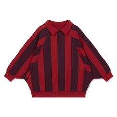 Repose AMS - Çizgili Organik Pamuklu Polo Yaka Sweatshirt | Kırmızı