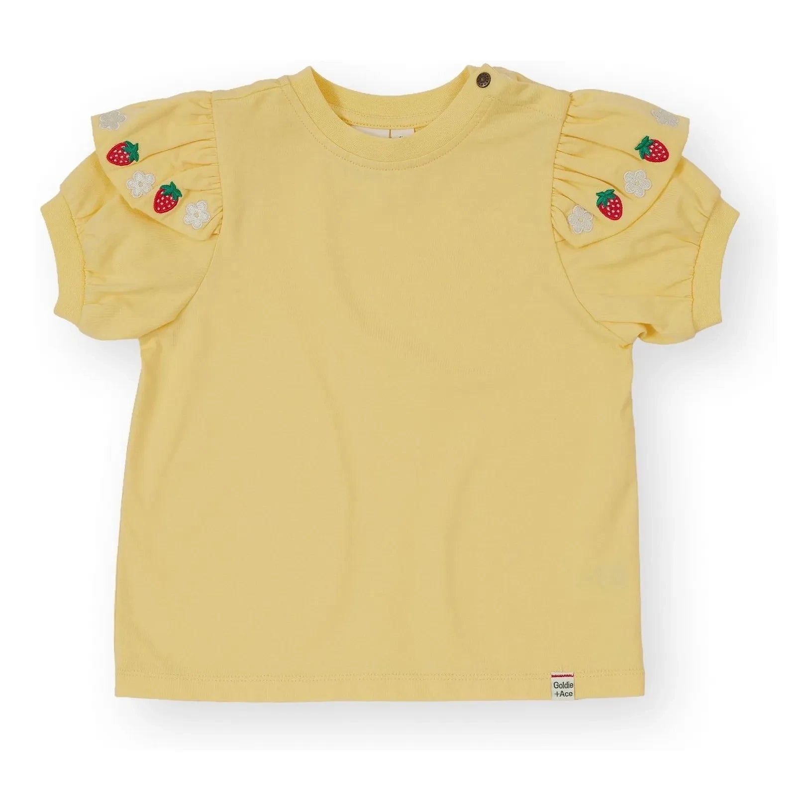 Goldie + Ace - Çilek detaylı fırfırlı T-shirt | Sarı