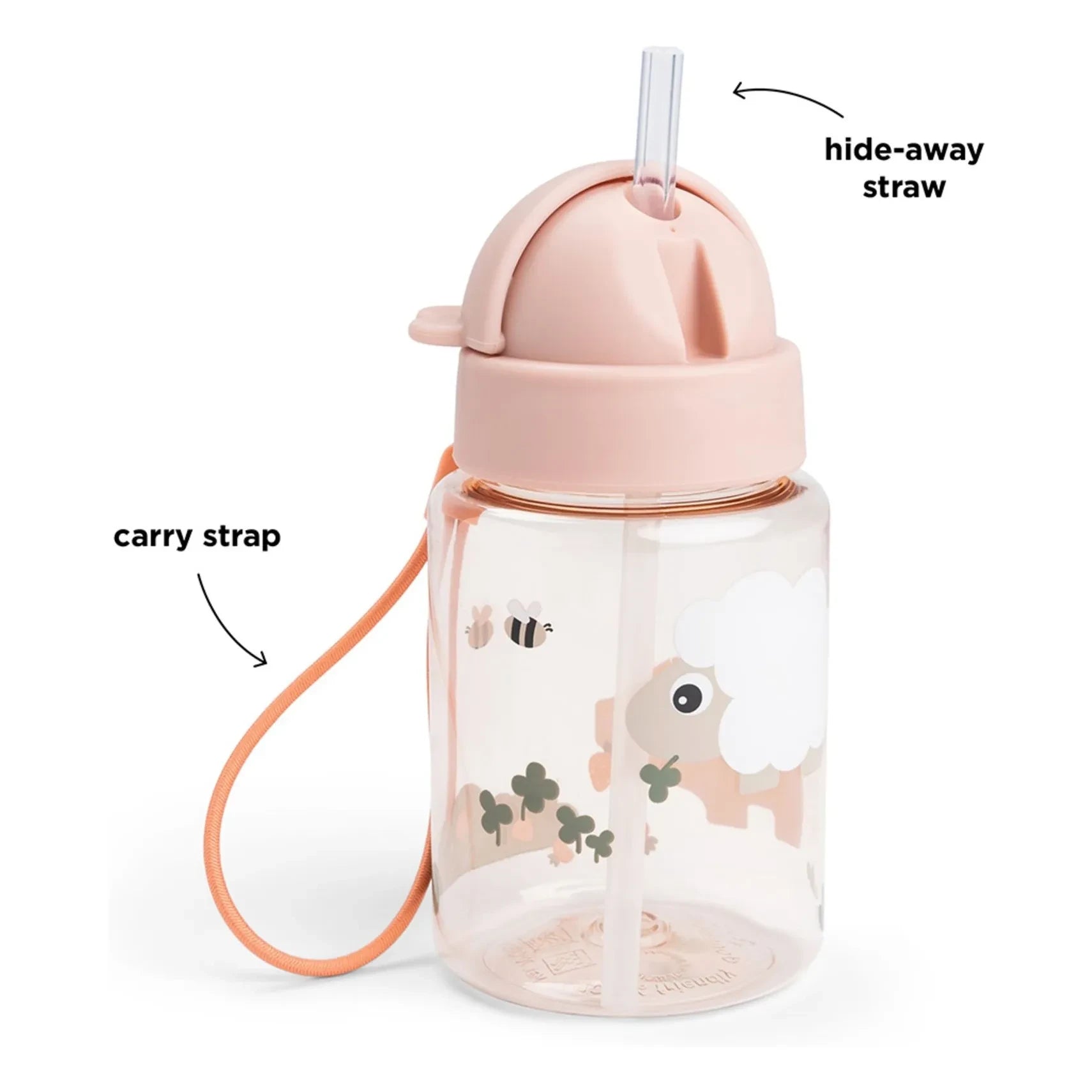 Done by deer - Tiny Farm su şişesi - 280 ml | Açık Pembe