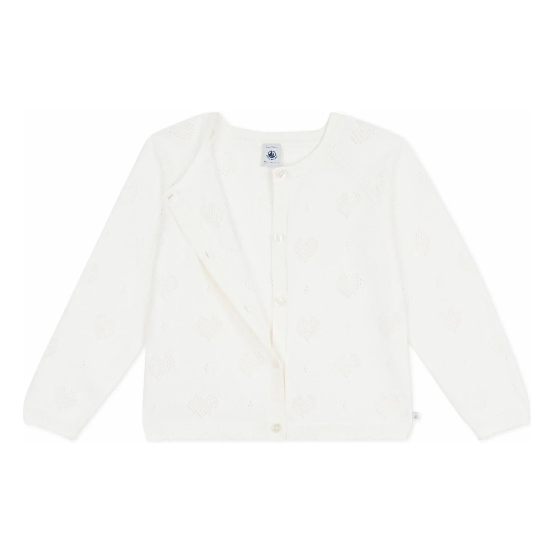 Petit Bateau - Organik Pamuk Ajurlu Kalp Hırka | Beyaz