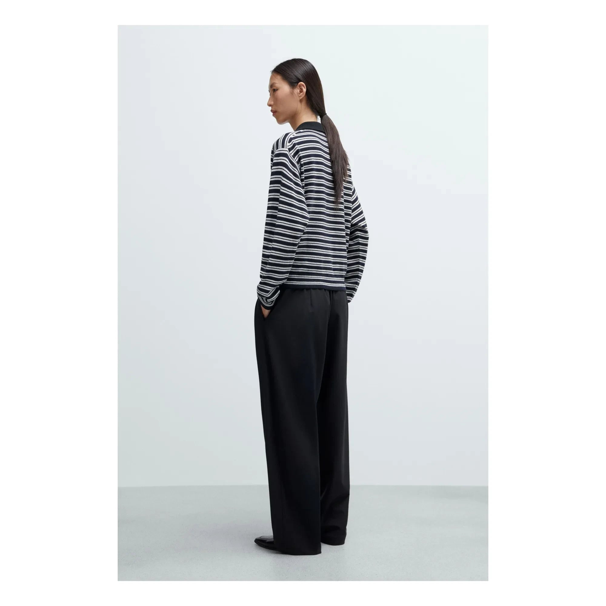 Cordera - Çizgili Merino Yün Polo Shirt | Lacivert