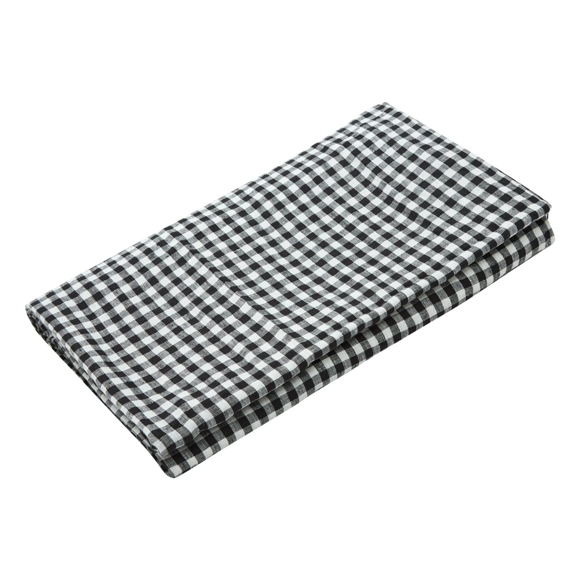 Gabrielle Paris - Gingham Yıkanmış Keten Masa Örtüsü | Siyah