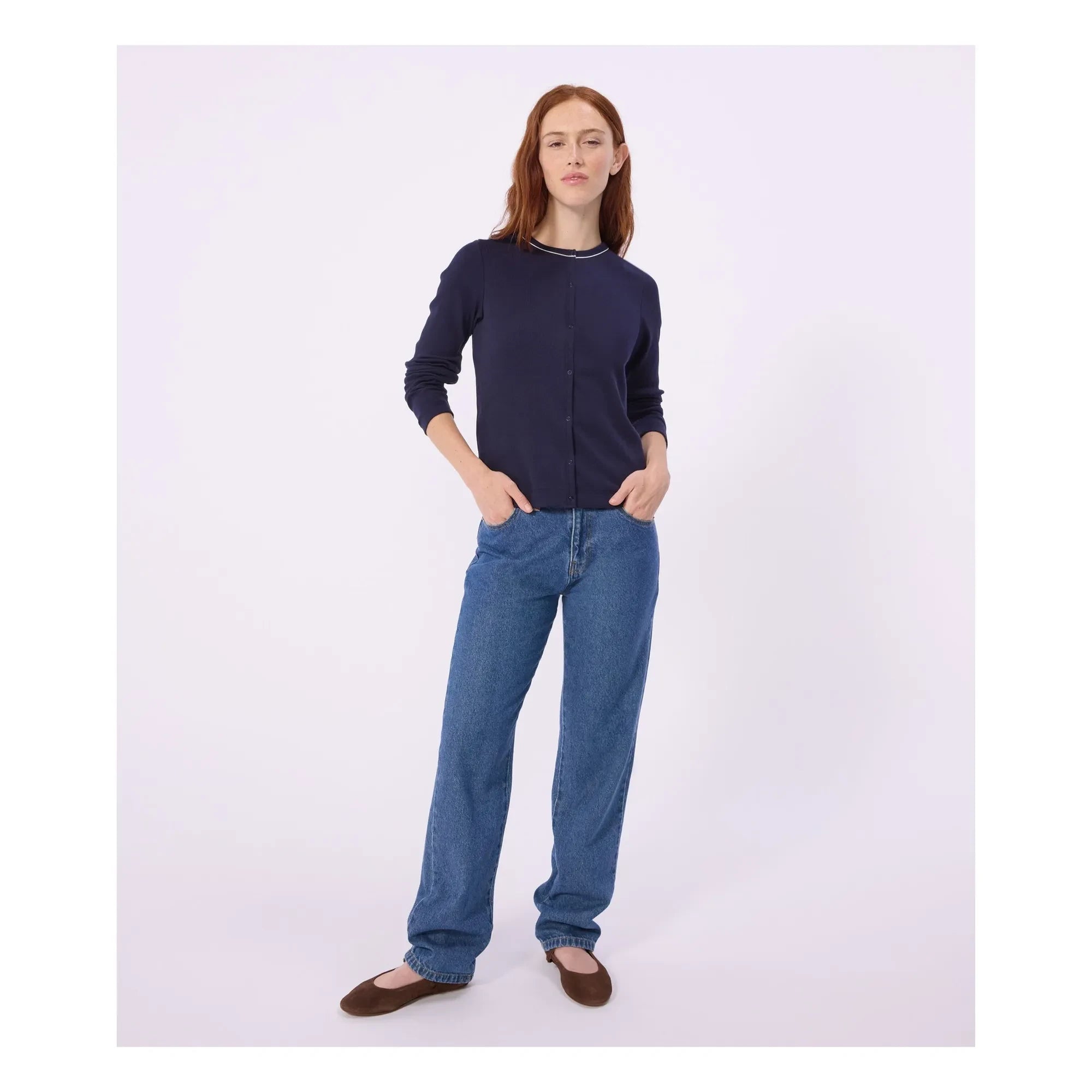 Petit Bateau - Düz fitilli hırka | Lacivert