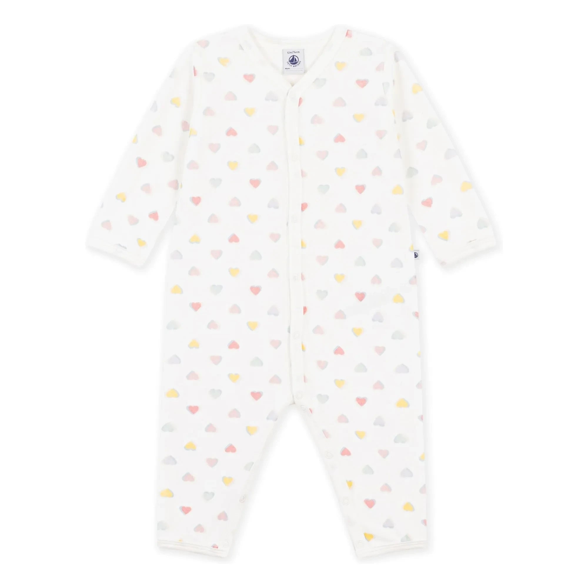 Petit Bateau - Dors Bien Cœurs Bouclette Kadife Pamuklu Pijama | Beyaz