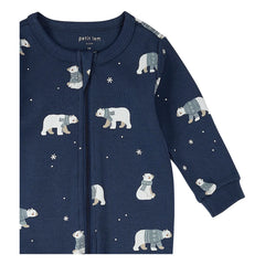 Petit Lem - Ayaklı Pijama Organik Pamuk Ayı | Koyu Mavi