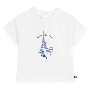 Petit Bateau - Eiffel Tower Organik Pamuk Bebek Tişört | Beyaz
