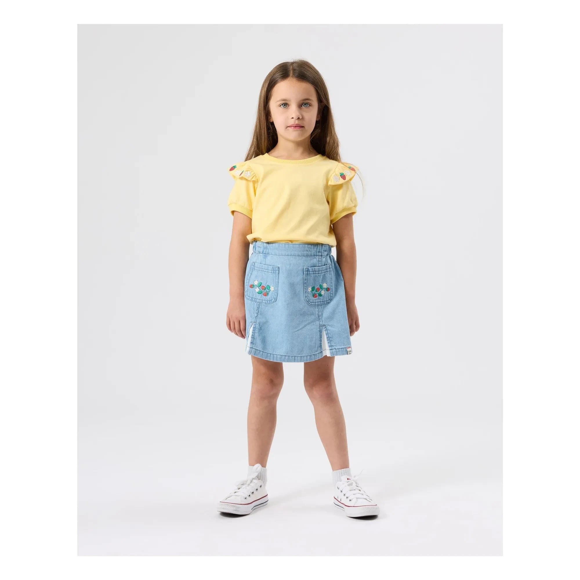 Goldie + Ace - Çilekli Chambray etek | Mavi