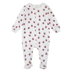 Petit Lem - Organik Pamuklu Fitilli Elma Desenli Patikli Pijama | Ekru