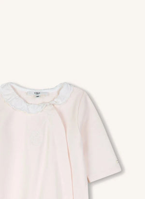 Chloé - Organik Pamuk İşlemeli Pijama, Şapka ve Önlük Seti | Lychee Pembe