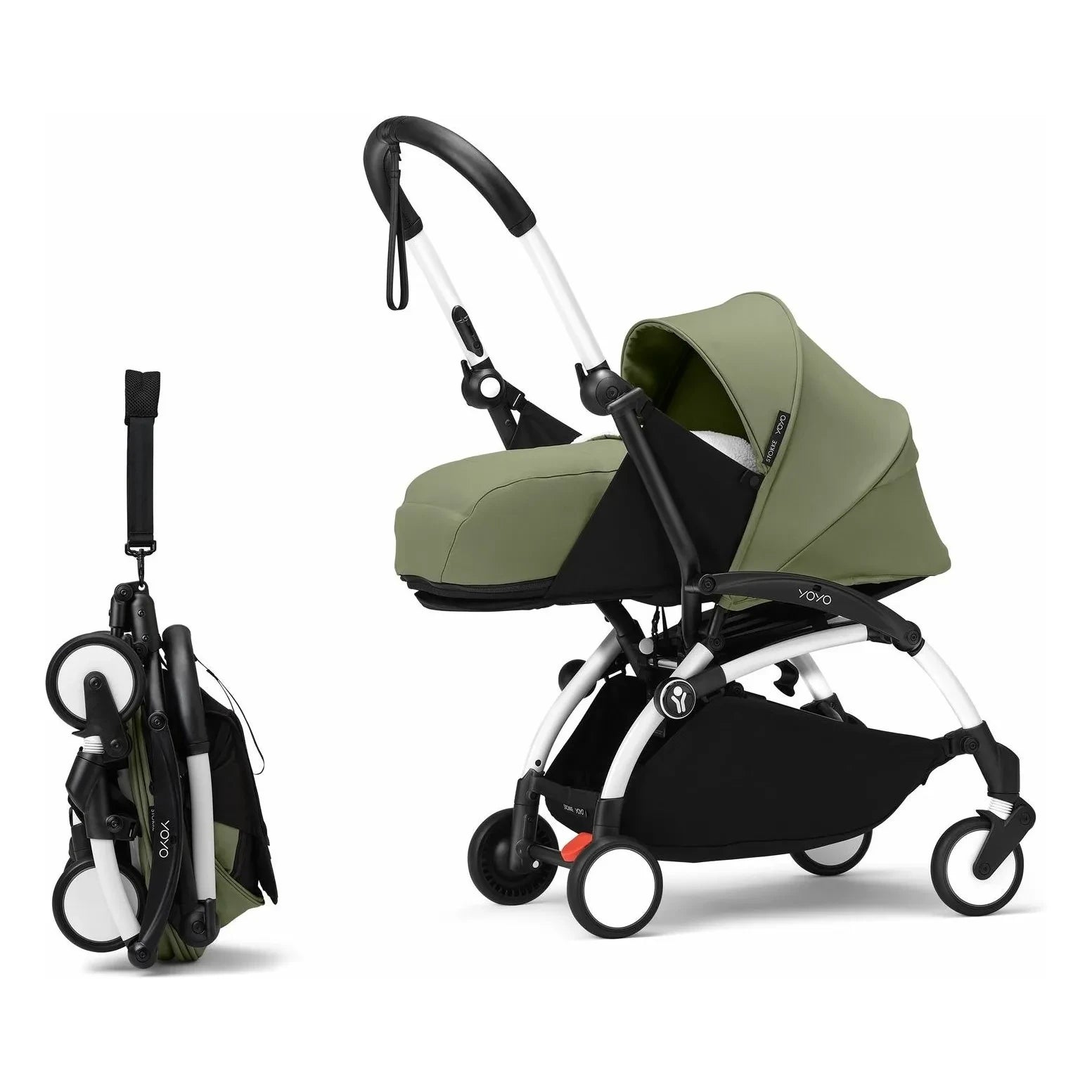 Stokke® - YOYO³ 0+ yenidoğan bebek arabası Beyaz şasi | Zeytin