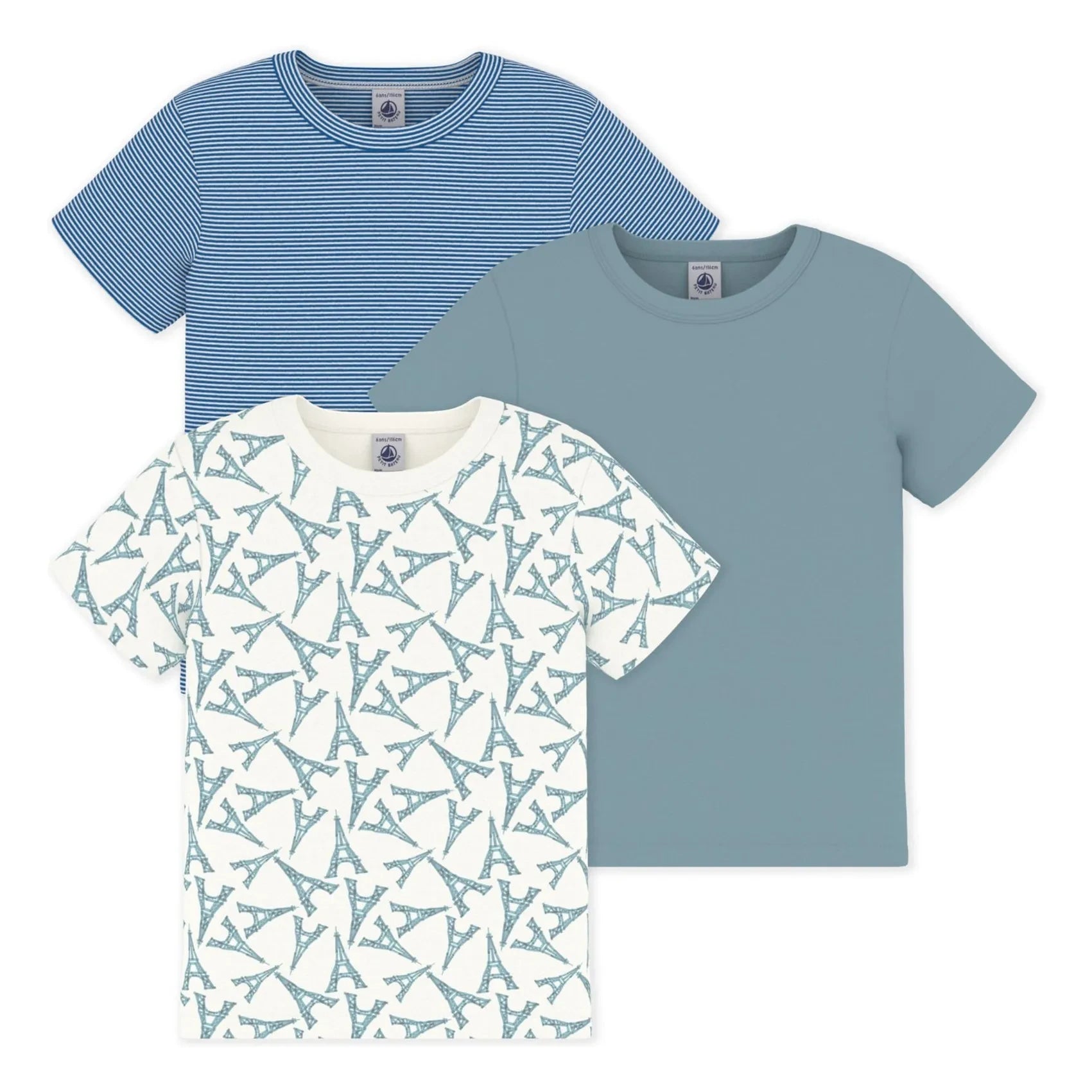 Petit Bateau - 3'lü Eiffel Kulesi Tişört Seti | Yeşil