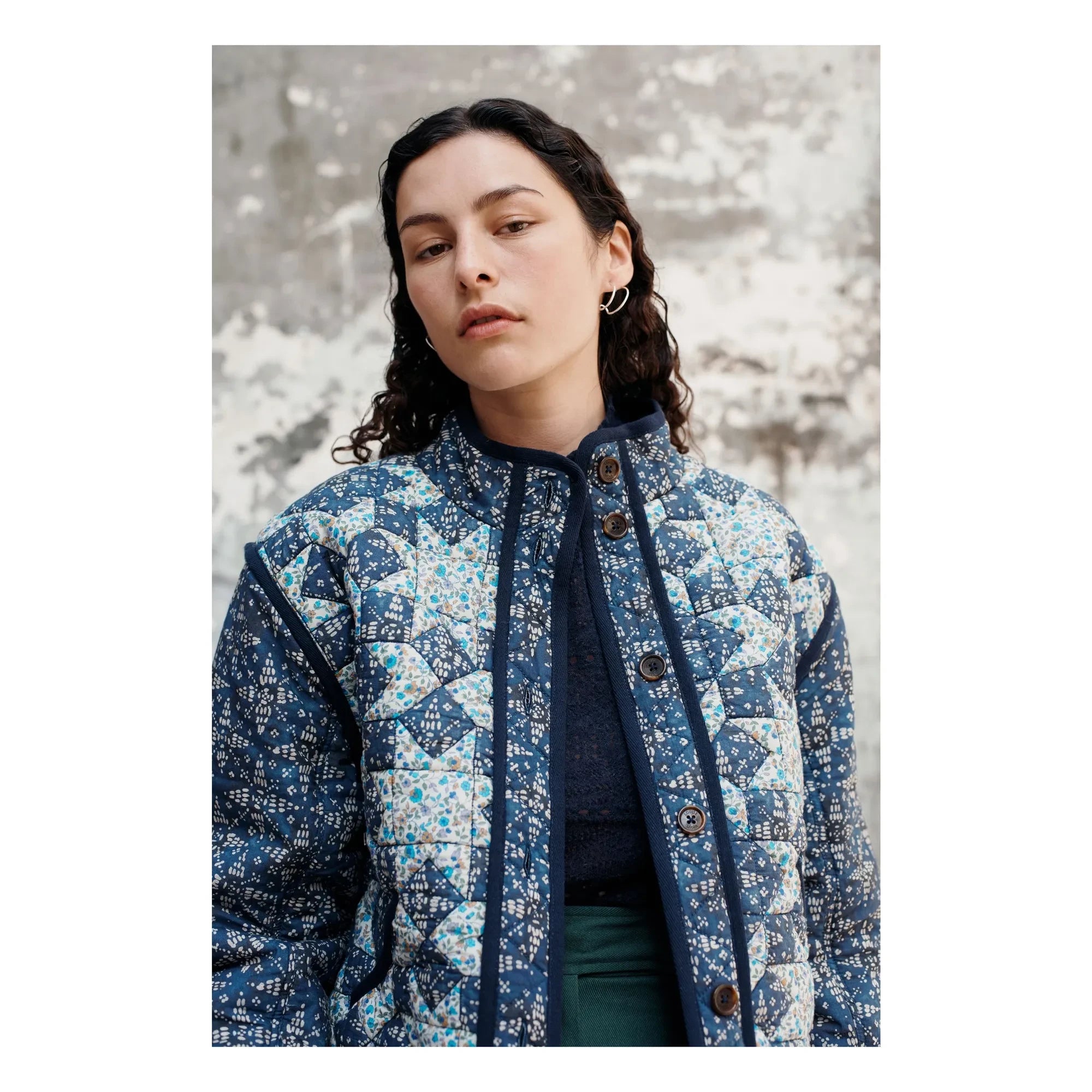 Louise Misha - Omotayo Midnight Star Patchwork Organik Pamuk Ceket - Kadın Koleksiyonu | Mavi