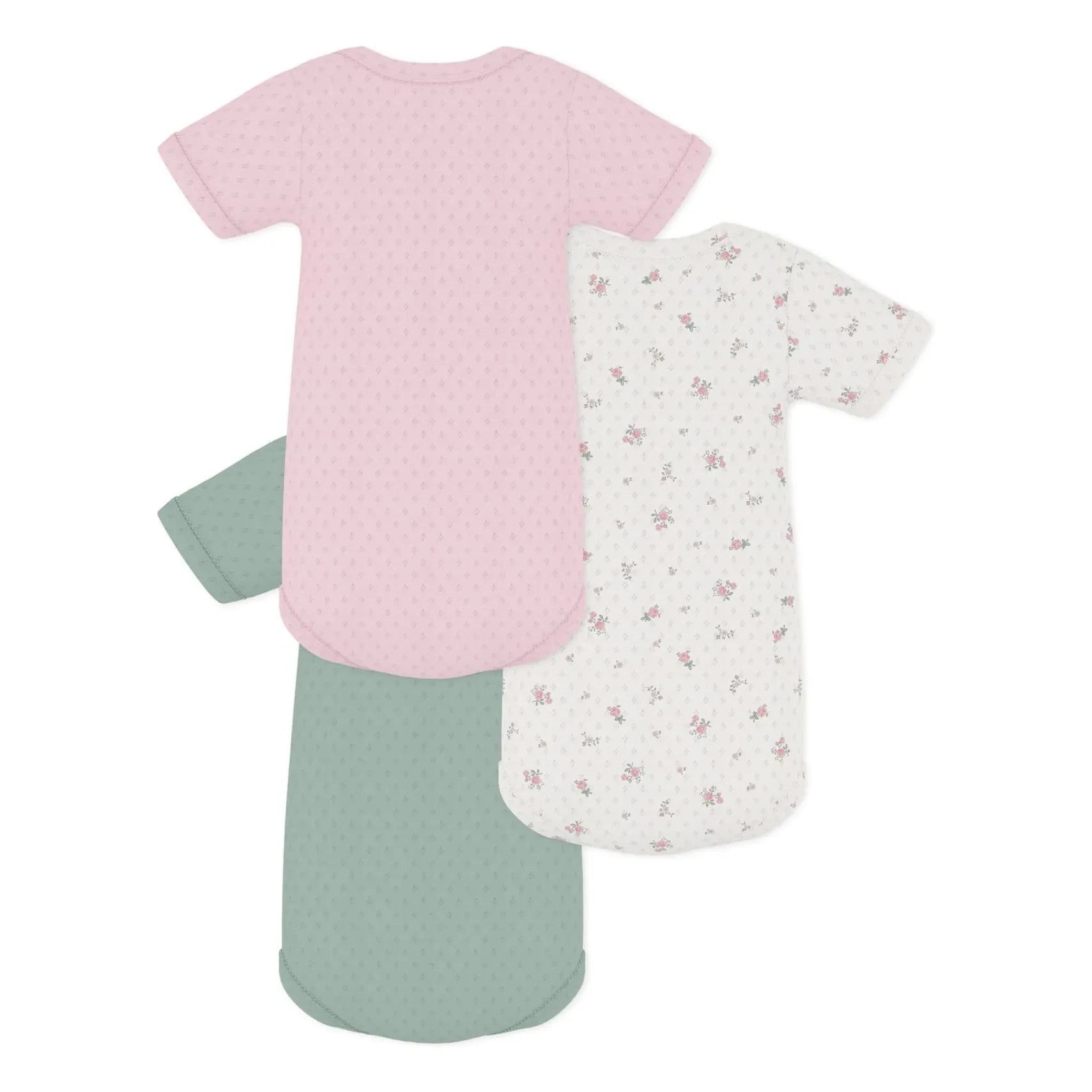 Petit Bateau - 3'lü Organik Pamuklu Ajurlu Bebe Badi Seti | Pembe