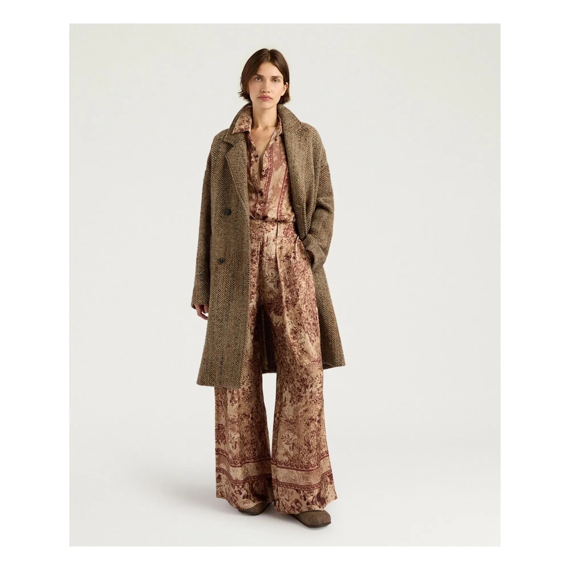 Momoni - Lancaster Herringbone Saf Yün Kaban | Bej
