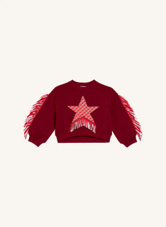 Stella McCartney Kids - Püsküllü Yıldız Sweat | Koyu Kırmızı
