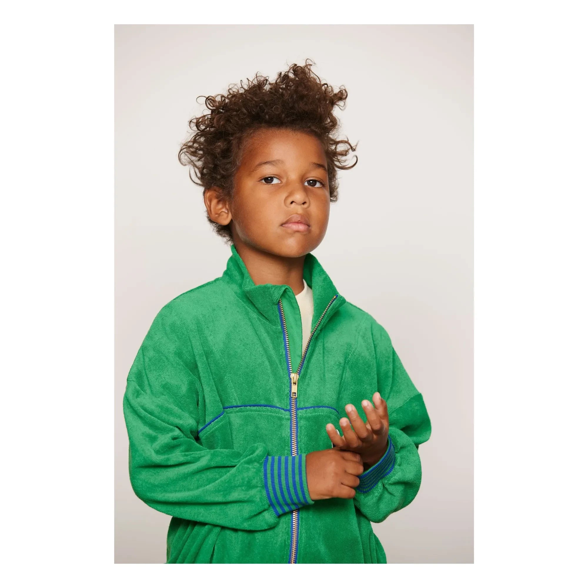 Mini Rodini - Organik pamuklu havlu fermuarlı sweatshirt | Yeşil